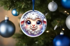 Shiny Lamb Face Round Ornament Sublimation PNG Product Image 1