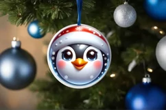 Christmas Penguin Round Ornament Sublimation PNG Product Image 1