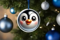 Christmas Penguin Round Ornament Sublimation PNG Product Image 3