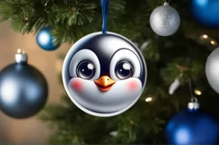 Christmas Penguin Round Ornament Sublimation PNG Product Image 1