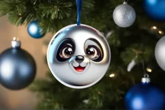 Christmas Panda Round Ornament Sublimation PNG Product Image 1