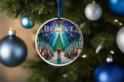 Believe Night Christmas Round Cute Ornament Sublimation Product Image 4