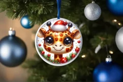 Christmas Giraffe Round Ornament Sublimation PNG Product Image 1