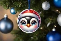Christmas Penguin Round Ornament Sublimation PNG Product Image 1