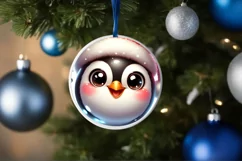 Christmas Penguin Round Ornament Sublimation PNG Product Image 3