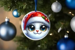 Christmas Cat Round Ornament Sublimation PNG Product Image 1