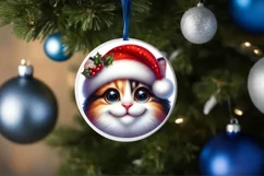 Christmas Cat Round Ornament Sublimation PNG Product Image 1