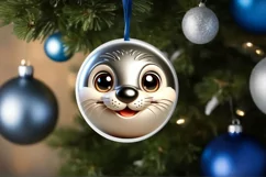 Shiny Christmas Otter Round Ornament Sublimation PNG Product Image 1
