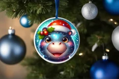 Shiny Christmas Hippo Round Ornament Sublimation PNG Product Image 1