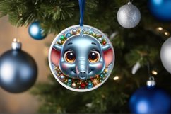 Shiny Christmas Elephant Round Ornament Sublimation PNG Product Image 1