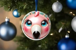 Shiny Christmas Flamingo Round Ornament Sublimation PNG Product Image 3