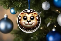 Shiny Christmas Lion Round Ornament Sublimation PNG Product Image 1