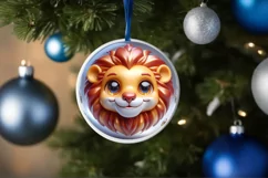 Shiny Christmas Lion Round Ornament Sublimation PNG Product Image 1