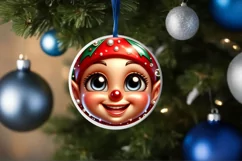 Shiny Christmas Elf Round Ornament Sublimation PNG Product Image 3