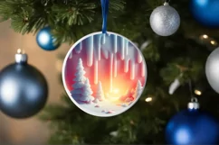 Pastel Winter Scene Round Sublimation PNG Product Image 1