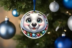 Shiny Christmas Polar Bear Round Ornament Sublimation PNG Product Image 1
