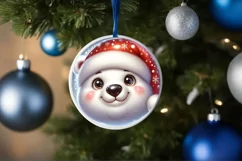 Shiny Christmas Polar Bear Round Ornament Sublimation PNG Product Image 3