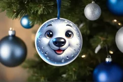 Shiny Christmas Polar Bear Round Ornament Sublimation PNG Product Image 3