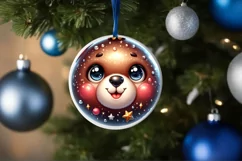 Shiny Christmas Bear Round Ornament Sublimation PNG Product Image 3
