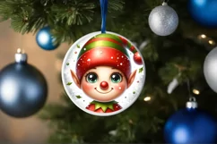 Shiny Christmas Elf Round Ornament Sublimation PNG Product Image 1