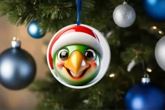 Shiny Christmas Parrot Round Ornament Sublimation PNG Product Image 1