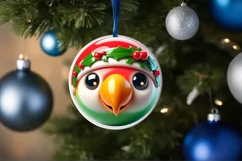 Shiny Christmas Parrot Round Ornament Sublimation PNG Product Image 1