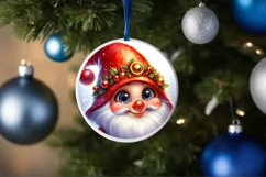 Shiny Christmas Gnome Round Ornament Sublimation PNG Product Image 3