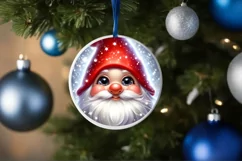 Shiny Christmas Gnome Round Ornament Sublimation PNG Product Image 3