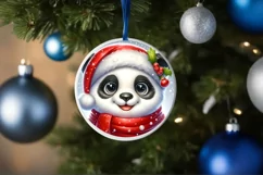 Shiny Christmas Panda Round Ornament Sublimation PNG Product Image 1