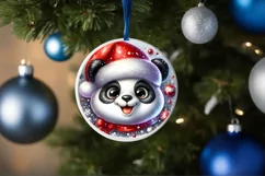Shiny Christmas Panda Round Ornament Sublimation PNG Product Image 3