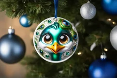 Shiny Christmas Peacock Round Ornament Sublimation PNG Product Image 3
