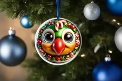 Shiny Christmas Parrot Round Ornament Sublimation PNG Product Image 3