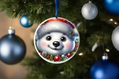 Shiny Christmas Polar Bear Round Ornament Sublimation PNG Product Image 3