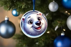 Shiny Christmas Polar Bear Round Ornament Sublimation PNG Product Image 1