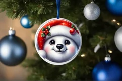 Shiny Christmas Polar Bear Round Ornament Sublimation PNG Product Image 3