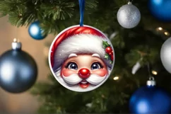 Shiny Christmas Santa Claus Round Ornament Sublimation PNG Product Image 3