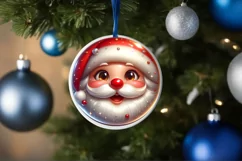 Shiny Christmas Santa Claus Round Ornament Sublimation PNG Product Image 3