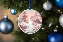 Pastel Christmas Scene Round Sticker Ornament PNG Product Image 4