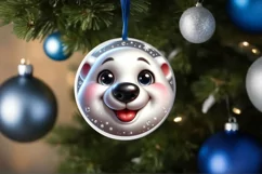 Shiny Christmas Polar Bear Round Ornament Sublimation PNG Product Image 1