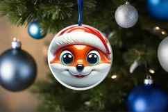 Christmas Fox Round Ornament Sublimation PNG Product Image 1