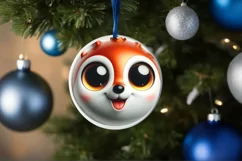 Christmas Fox Round Ornament Sublimation PNG Product Image 3