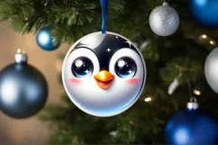 Christmas Penguin Round Ornament Sublimation PNG Product Image 3