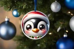 Christmas Penguin Round Ornament Sublimation PNG Product Image 1