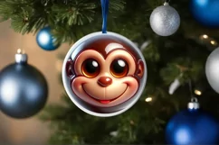 Christmas Monkey Round Ornament Sublimation PNG Product Image 1