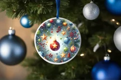 Watercolor Christmas Twinkle Round Sticker PNG Product Image 1