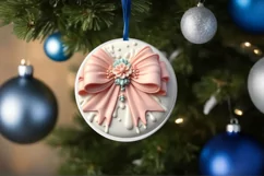 Pastel Christmas Bow Round Sticker PNG Product Image 1