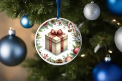Watercolor Christmas Gift Round Ornament PNG Product Image 4
