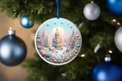 Pastel Christmas Scene Round Sticker Ornament PNG Product Image 1