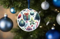 Santa and Deer Winter Round Sticker Sublimation PNG Product Image 1
