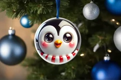 Shiny Christmas Penguin Round Ornament Sublimation PNG Product Image 3